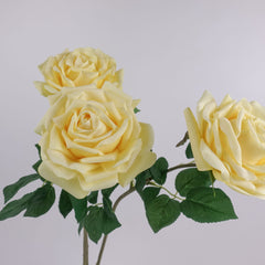 Real Touch Big Head Garden Rose Stem in Yellow