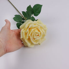 Real Touch Big Head Garden Rose Stem in Yellow