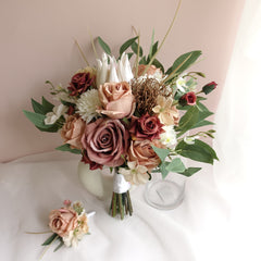 Mauve Brown Protea Rose Bouquet