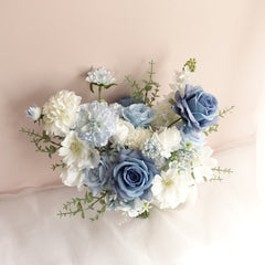 White Blue Rose Dahlia Wedding Bouquet 38cmW