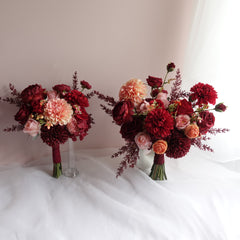 Red Peach Rose Dahlia Wedding Bouquet 38cmW