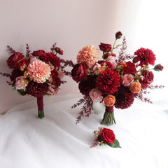 Red Peach Rose Dahlia Wedding Bouquet 38cmW