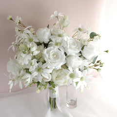 White Rose Flannel Wedding Bouquet