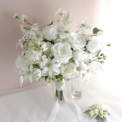 White Rose Flannel Wedding Bouquet