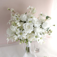White Rose Flannel Wedding Bouquet