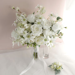 White Rose Flannel Wedding Bouquet