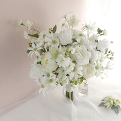 White Rose Flannel Wedding Bouquet