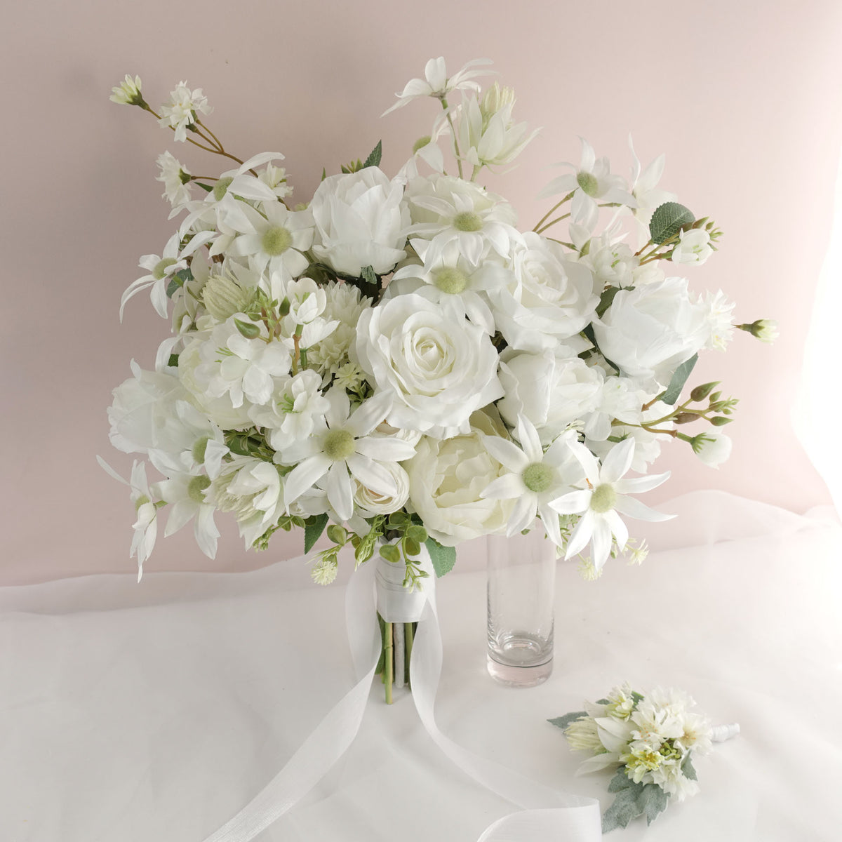 Artificial White Rose Flannel Wedding Bouquet
