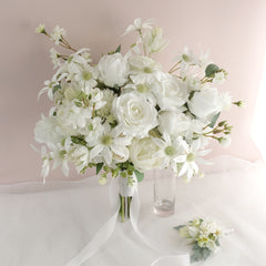 Artificial White Rose Flannel Wedding Bouquet