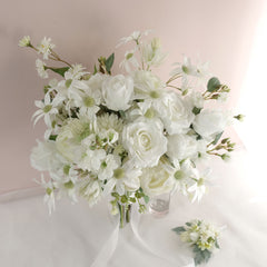 White Rose Flannel Wedding Bouquet