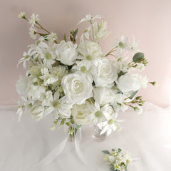 White Rose Flannel Wedding Bouquet