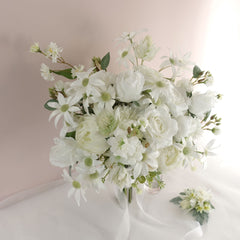White Rose Flannel Wedding Bouquet