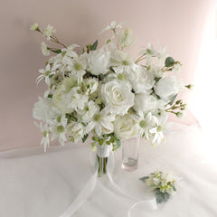 White Rose Flannel Wedding Bouquet
