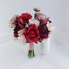 Red Mauve Bridesmaid Bouquet 28cmW