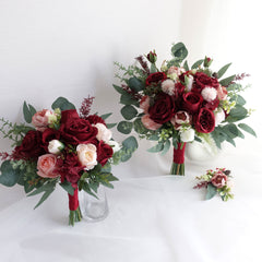 Burgundy Red Blush Pink Rose Wedding Bouquet
