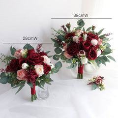 Burgundy Red Blush Pink Rose Wedding Bouquet