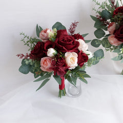 Burgundy Red Blush Pink Rose Wedding Bouquet