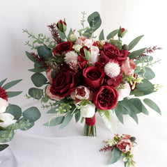 Burgundy Red Blush Pink Rose Wedding Bouquet