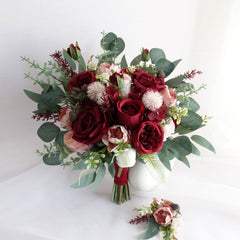 Burgundy Red Blush Pink Rose Wedding Bouquet