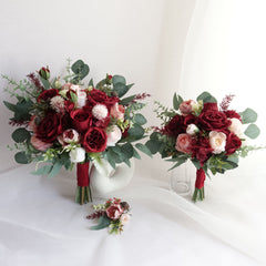 Burgundy Red Blush Pink Rose Wedding Bouquet