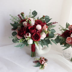 Burgundy Red Blush Pink Rose Wedding Bouquet