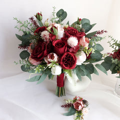 Burgundy Red Blush Pink Rose Wedding Bouquet