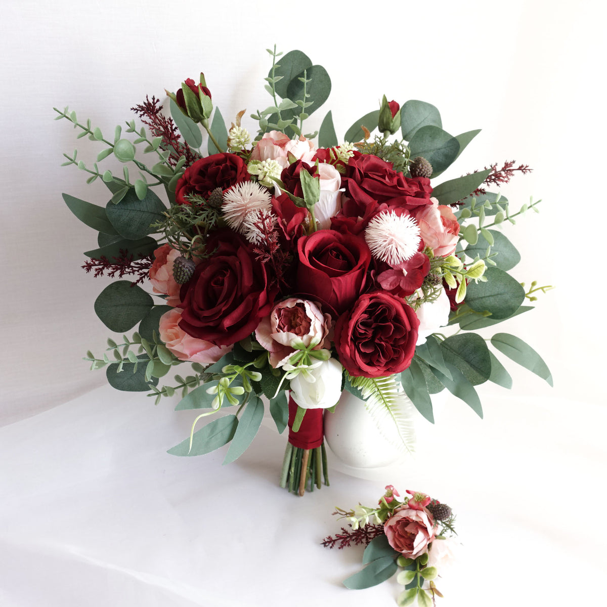 Burgundy Red Blush Pink Rose Wedding Bouquet
