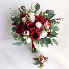 Burgundy Red Blush Pink Rose Wedding Bouquet