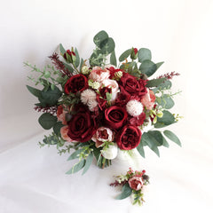 Burgundy Red Blush Pink Rose Wedding Bouquet