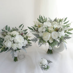 White Protea Rose Wedding Bouquet