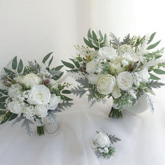 White Protea Rose Wedding Bouquet