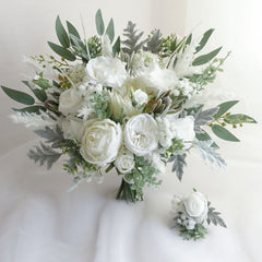 White Protea Rose Wedding Bouquet