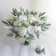 White Protea Rose Wedding Bouquet