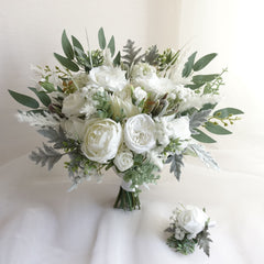 White Protea Rose Wedding Bouquet
