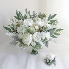 White Protea Rose Wedding Bouquet
