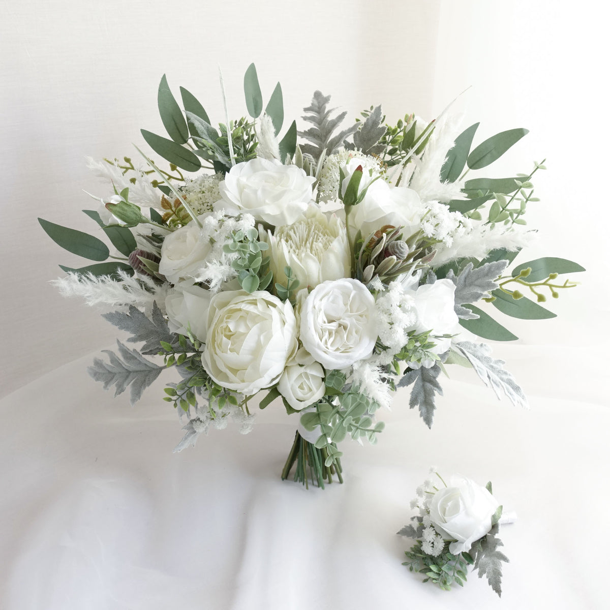 White Protea Rose Wedding Bouquet