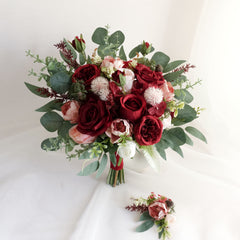 Burgundy Red Blush Pink Rose Wedding Bouquet