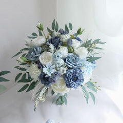 Blue White Rose Wedding Bouquet