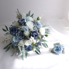 Blue White Rose Wedding Bouquet