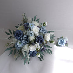 Blue White Rose Wedding Bouquet