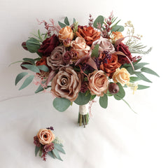Rust Burgundy Mauve Dusty Pink Rose Wedding Bouquet
