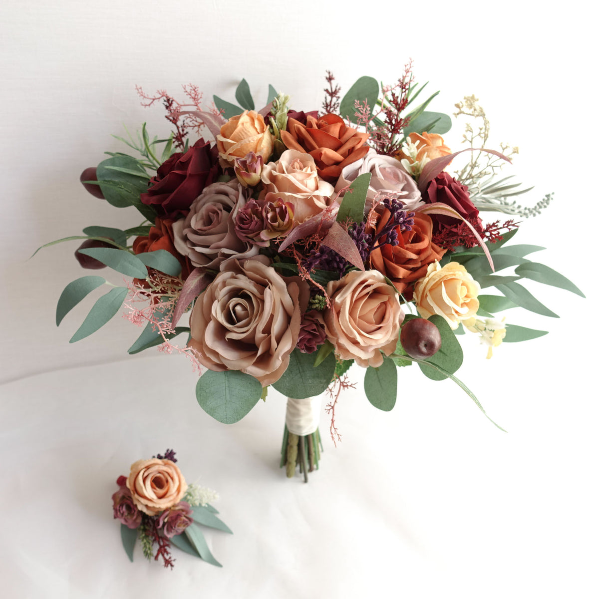 Rust Burgundy Mauve Dusty Pink Rose Wedding Bouquet