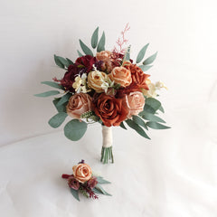 Rust Burgundy Mauve Dusty Pink Rose Wedding Bouquet