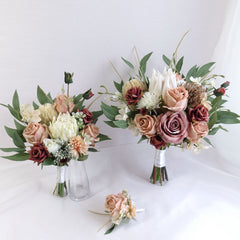 Mauve Brown Cream Protea Rose Bouquet