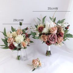 Mauve Brown Cream Protea Rose Bouquet