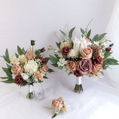 Mauve Brown Cream Protea Rose Bouquet