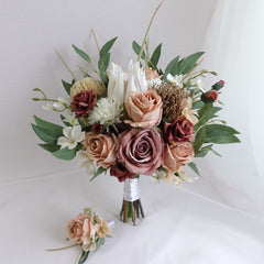 Mauve Brown Cream Protea Rose Bouquet