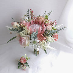 Blush Pink King Protea Flannel Native Bouquet