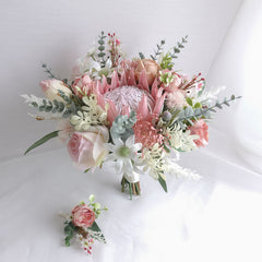Blush Pink King Protea Flannel Native Bouquet