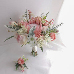Blush Pink King Protea Flannel Native Bouquet